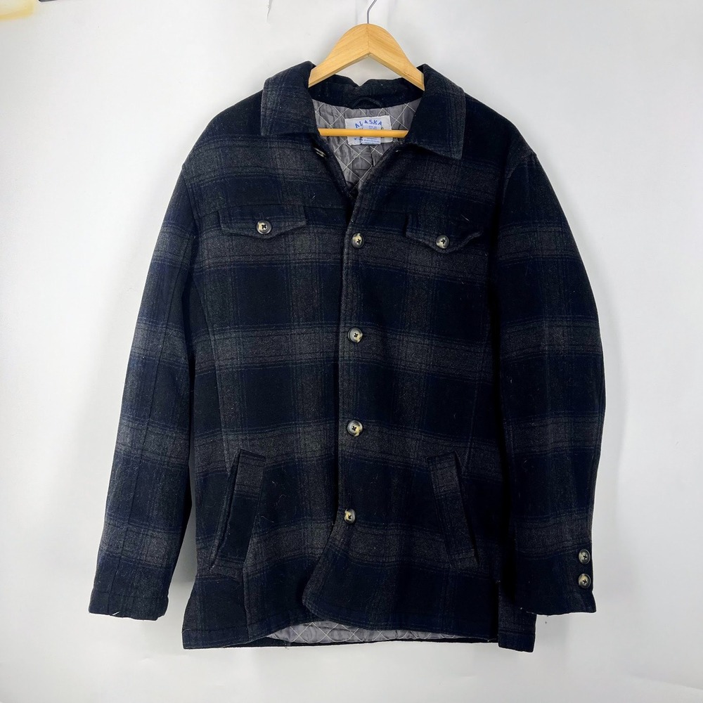 Alaska Wild Wear Mens‎ Plaid Wool Blend Quilted Lined Shirt Jacket Size M